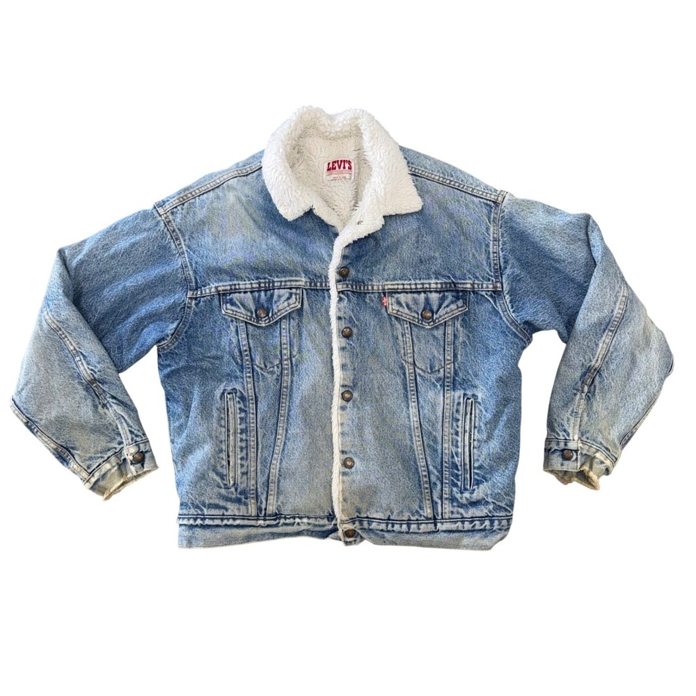 Levis Sherpa Trucker Jacket Mens L Blue Fair Vintage 70609 Denim Made in USA